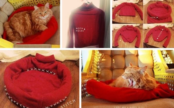 Как из свитера сделать лежанку для кошки