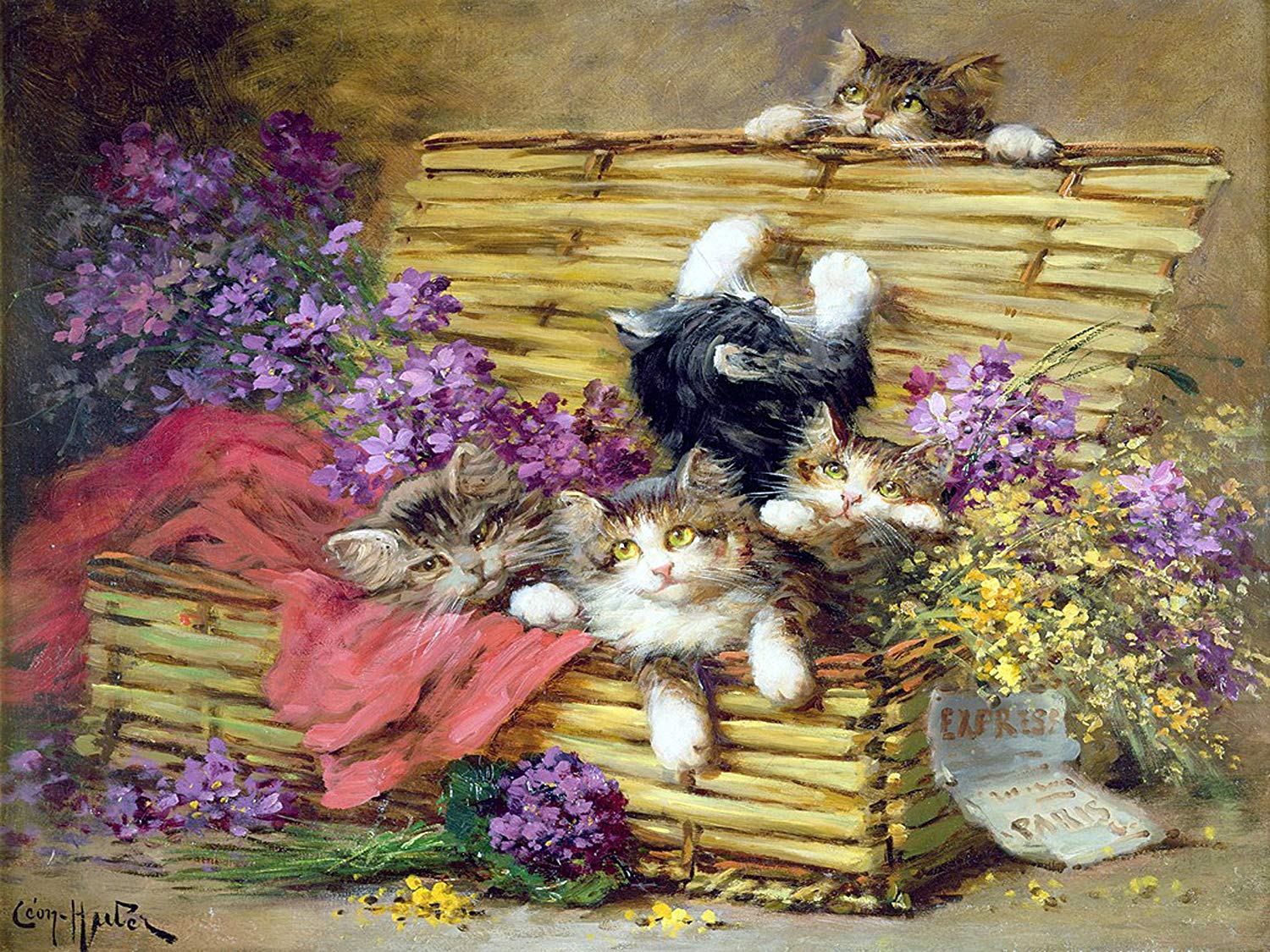 Французский художник Léon Charles Huber и его непоседливыe озорные котята
